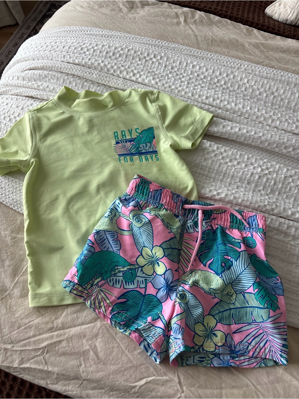 Carter's Lime Green Rash Guard Top & Pink Tropical Shorts
